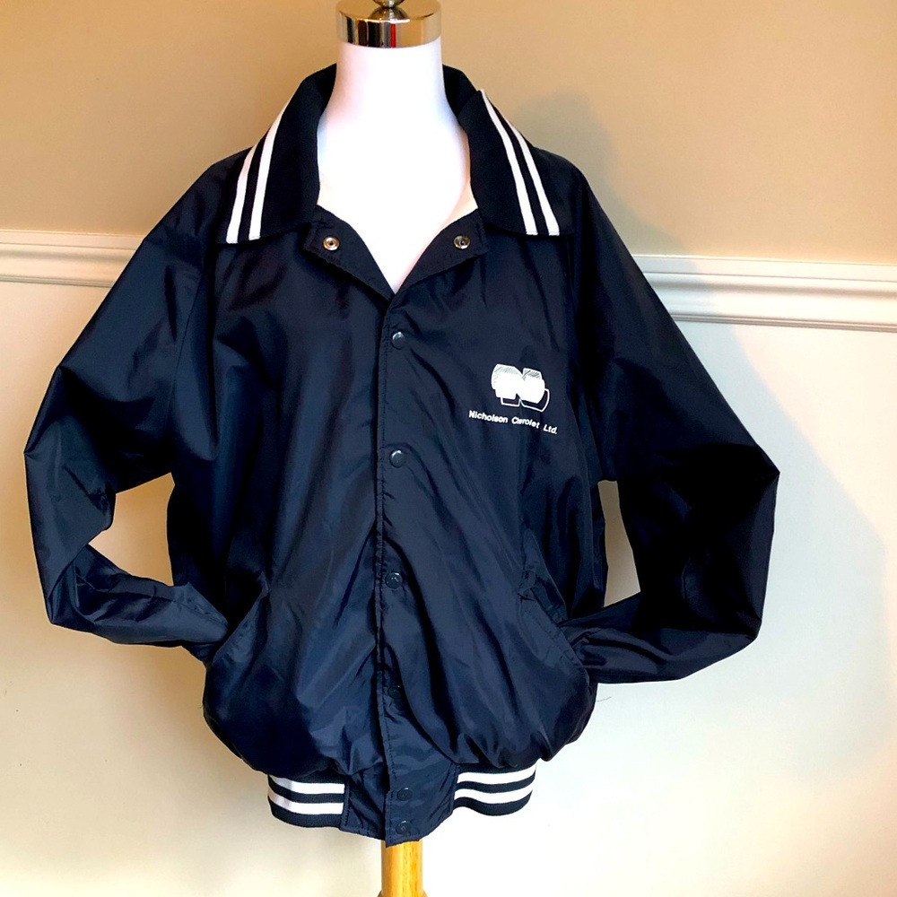 Vintage Looking Quality Sportswear Blue Windbreaker w/ White Stripes - Picture 3 of 12
